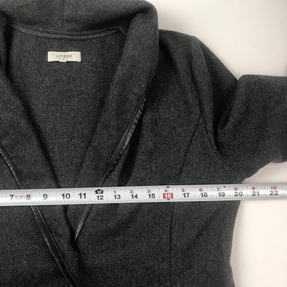 UMGEE leather trim wool Open Front Waterfall Asymmetrical Gray Jacket size M - Picture 7 of 10